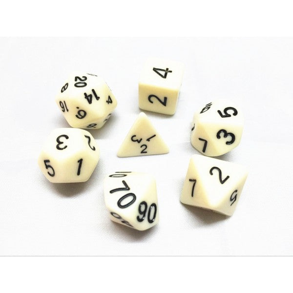 Ivory Opaque 7pc Dice Set inked in Black